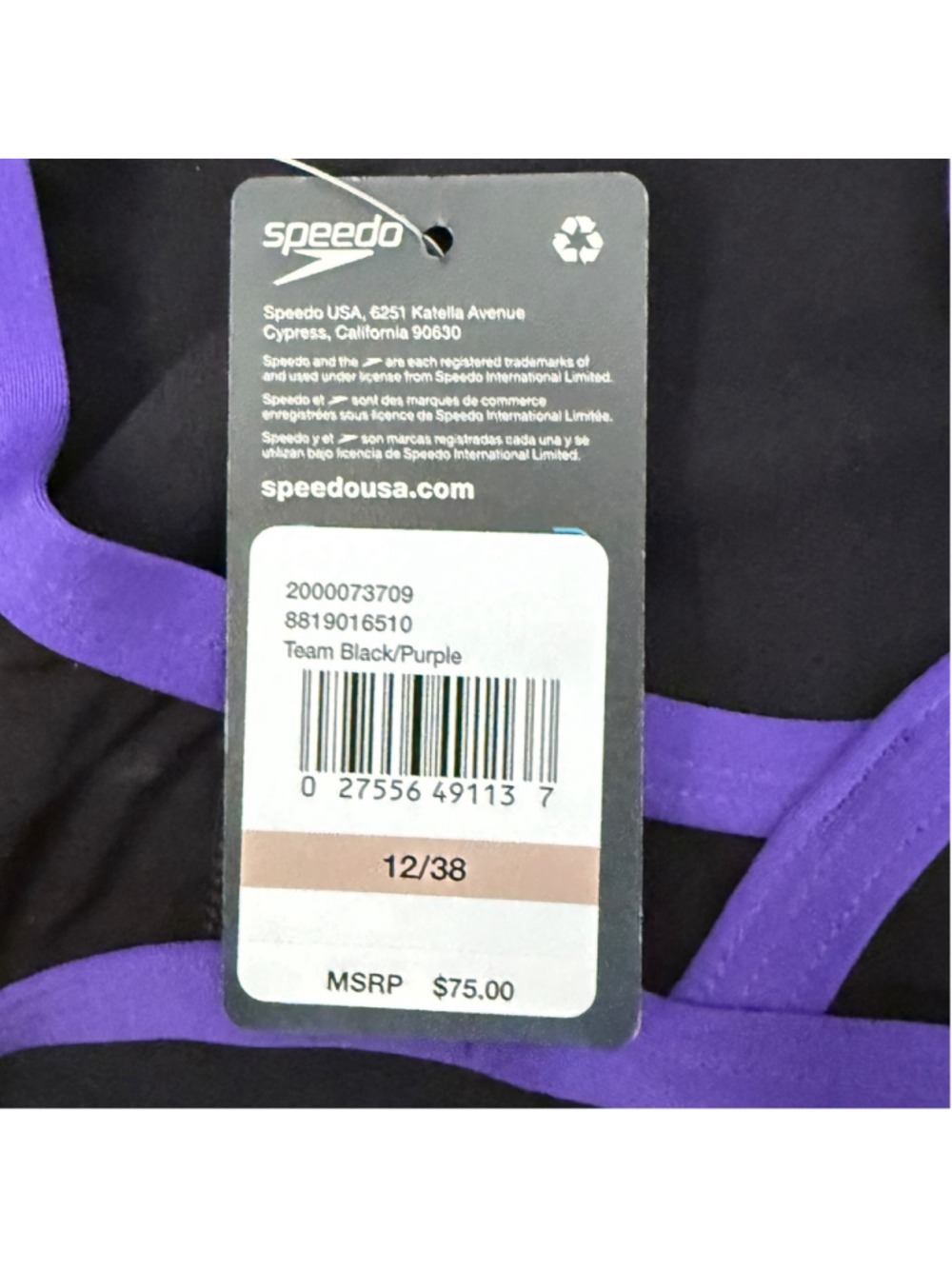 Speedo Endurance+ One Piece Swimsuit Team Black Purple Women’s Size 12/38 NWT MS - Picture 5 of 6